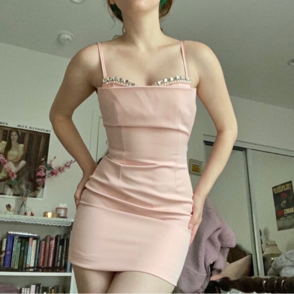 Light Powder Pink Crystal embellishments Mini Dress SZ XS